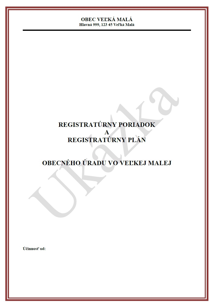 Registratúrny poriadok a registratúrny plán - Titulná strana