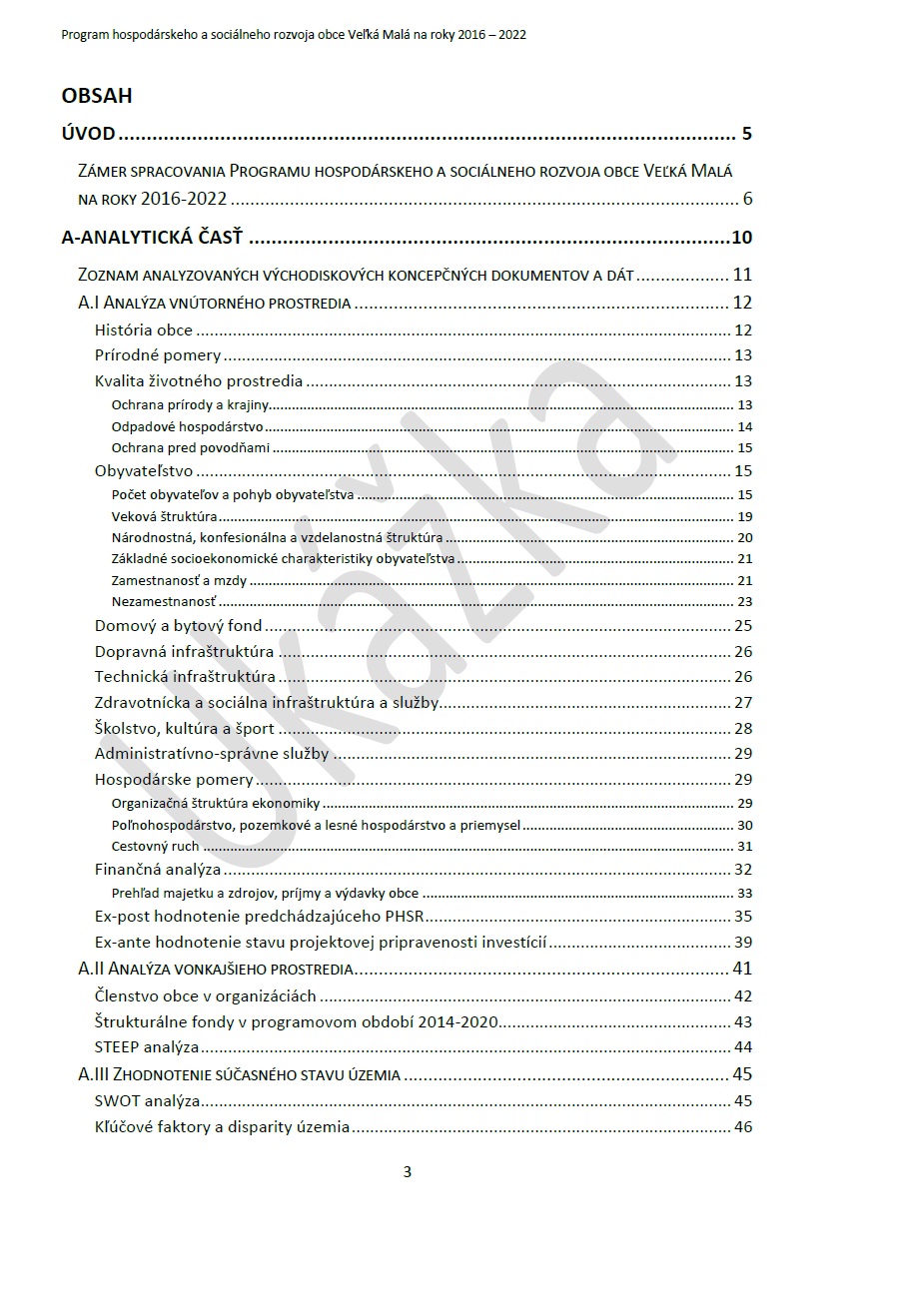 Program hospodárskeho a sociálneho rozvoja obce - Obsah 1