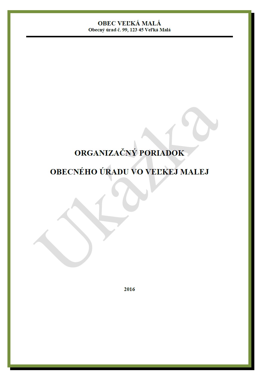 Organizačný poriadok obecného úradu - Titulná strana