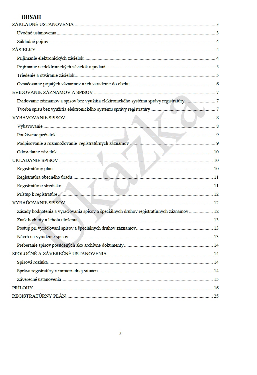Registratúrny poriadok a registratúrny plán - Obsah